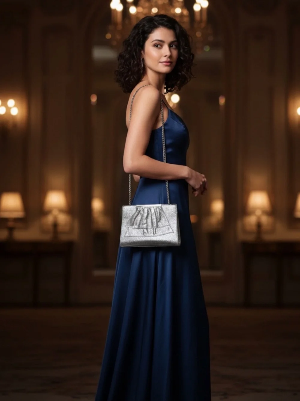 Rare Christian Siriano Metallic Silver Ruffle Clutch